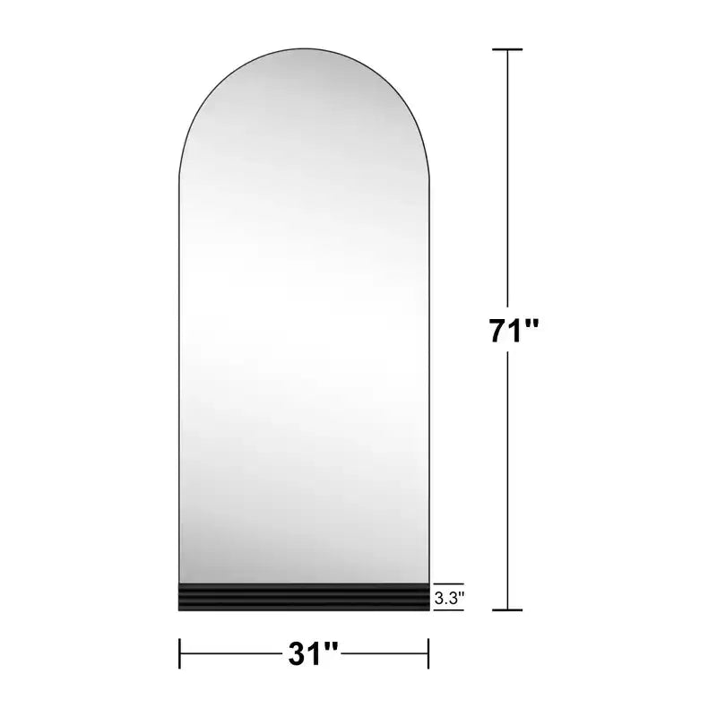 Miroir pleine longueur noir 180x80x2cm, arche à angle droit, bande de base en bois (sans support)