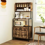 HOMCOM Étagère de boulanger avec prise électrique, armoire de bar à café avec étagères de rangement, support de micro-ondes avec armoires à portes persiennes, marron rustique