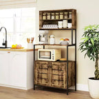 HOMCOM Étagère de boulanger avec prise électrique, armoire de bar à café avec étagères de rangement, support de micro-ondes avec armoires à portes persiennes, marron rustique