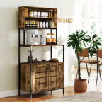 HOMCOM Étagère de boulanger avec prise électrique, armoire de bar à café avec étagères de rangement, support de micro-ondes avec armoires à portes persiennes, marron rustique
