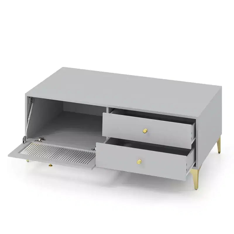Meuble TV moderne Costway pour téléviseurs 55 pouces avec abattant et 2 tiroirs de rangement gris