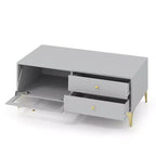 Meuble TV moderne Costway pour téléviseurs 55 pouces avec abattant et 2 tiroirs de rangement gris