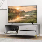Meuble TV moderne Costway pour téléviseurs 55 pouces avec abattant et 2 tiroirs de rangement gris