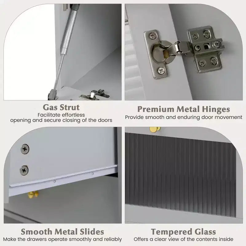 Meuble TV moderne Costway pour téléviseurs 55 pouces avec abattant et 2 tiroirs de rangement gris
