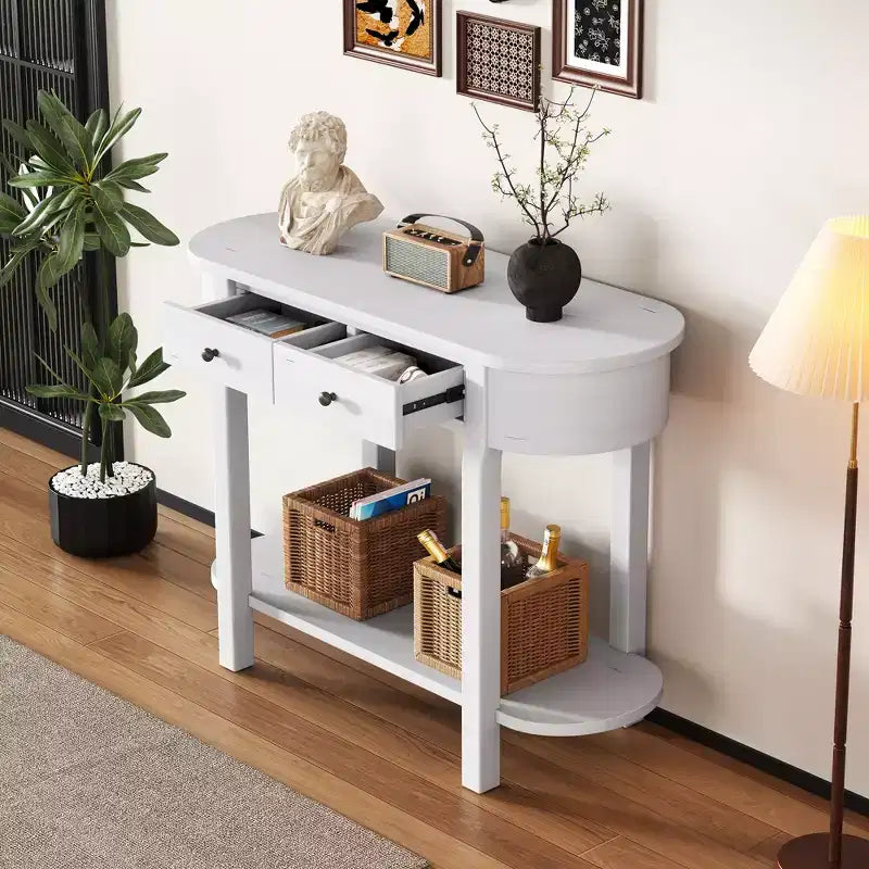 Élégante console de style rétro avec design incurvé et finition lisse pour entrées, salons et couloirs - ModernLuxe