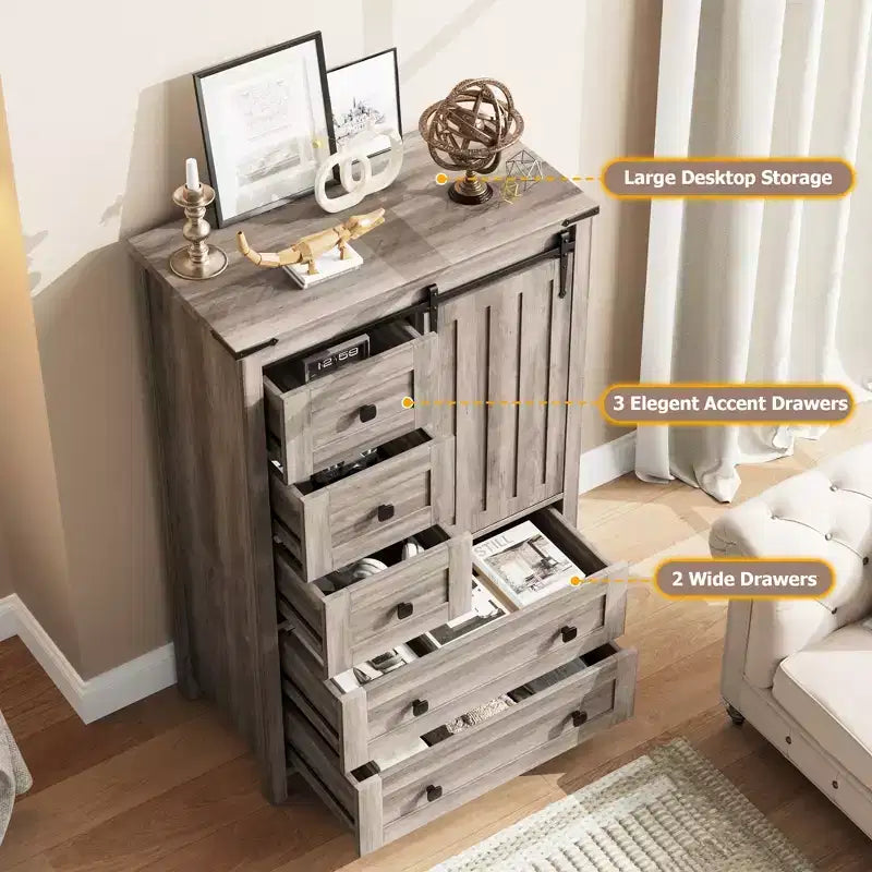 Commode WhizMax pour chambre à coucher avec 5 tiroirs, commode haute blanche de 122 cm, commode de rangement en bois pour salon, couloir, entrée
