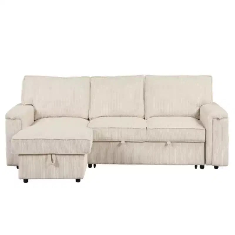 Canapé d'angle convertible en tissu avec poches de rangement et deux porte-gobelets sur les accoudoirs