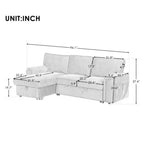 Canapé d'angle convertible en tissu avec poches de rangement et deux porte-gobelets sur les accoudoirs