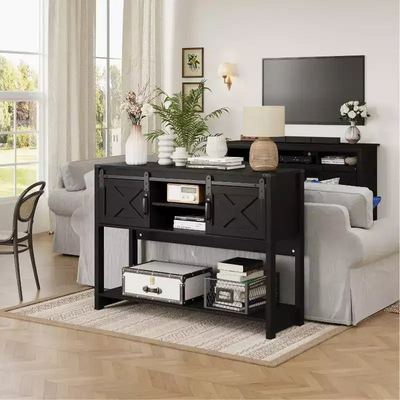 Meuble TV Heynemo avec cheminée pour TV de 65'' et plus, meuble de divertissement avec cheminée électrique de 23" avec télécommande et porte coulissante pour salon