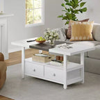 Table basse à 2 niveaux Hausource avec étagère de rangement et 2 tiroirs pour le salon