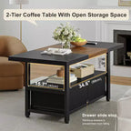 Table basse à 2 niveaux Hausource avec étagère de rangement et 2 tiroirs pour le salon