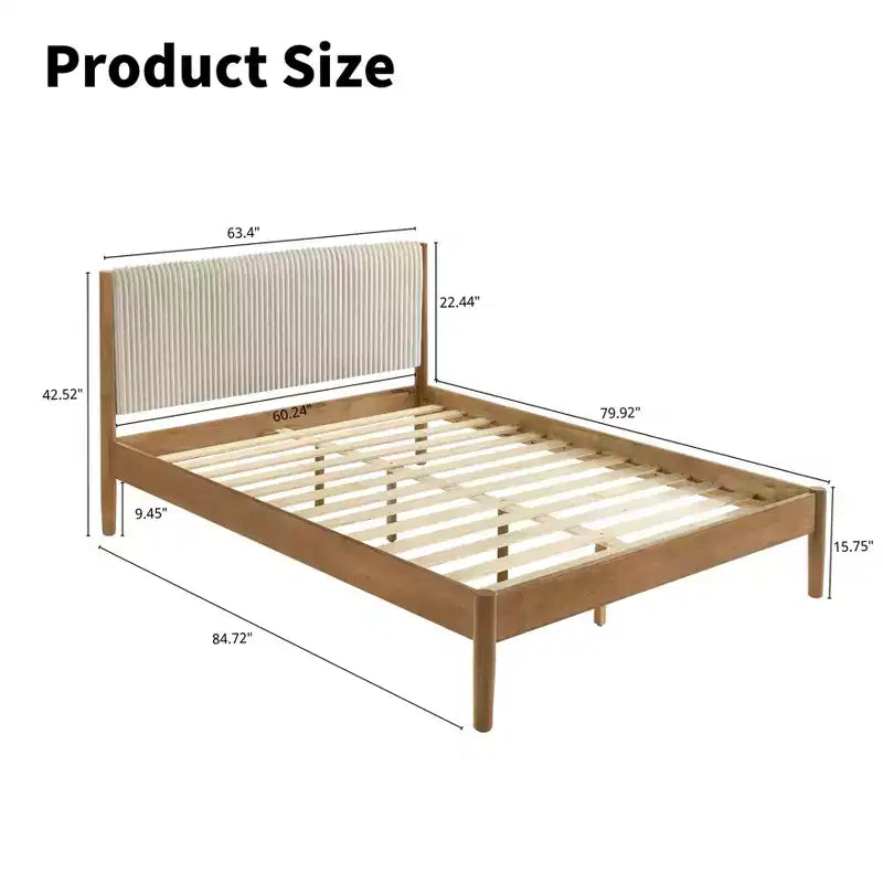 Lit plateforme Roundhill Furniture Vichy en bois d'hévéa couleur noyer clair