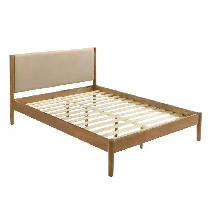 Lit plateforme Roundhill Furniture Vichy en bois d'hévéa couleur noyer clair