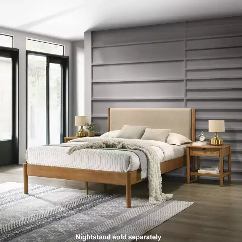 Lit plateforme Roundhill Furniture Vichy en bois d'hévéa couleur noyer clair
