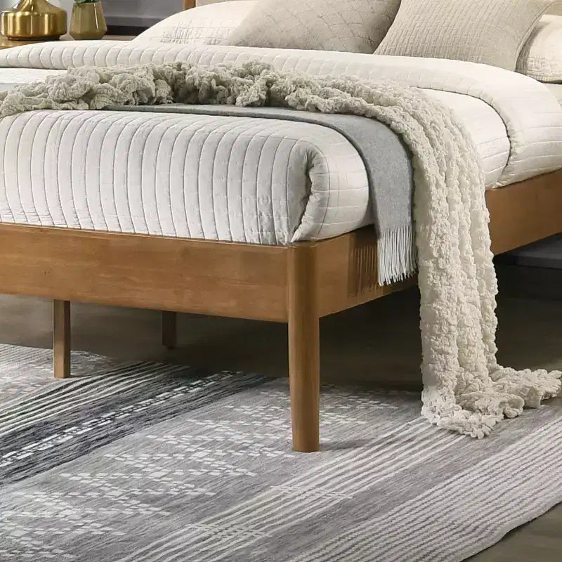 Lit plateforme Roundhill Furniture Vichy en bois d'hévéa couleur noyer clair