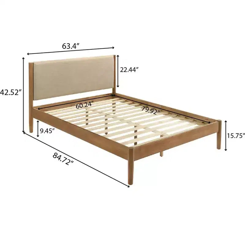 Lit plateforme Roundhill Furniture Vichy en bois d'hévéa couleur noyer clair