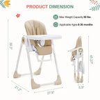 Chaise Haute Bébé et Tout-Petit avec Hauteurs et Repose-Pieds Réglables, Chaise Haute Pliable avec Dossier Inclinable sur 5 Positions