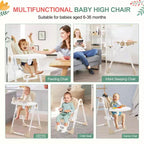 Chaise Haute Bébé et Tout-Petit avec Hauteurs et Repose-Pieds Réglables, Chaise Haute Pliable avec Dossier Inclinable sur 5 Positions