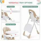 Chaise Haute Bébé et Tout-Petit avec Hauteurs et Repose-Pieds Réglables, Chaise Haute Pliable avec Dossier Inclinable sur 5 Positions