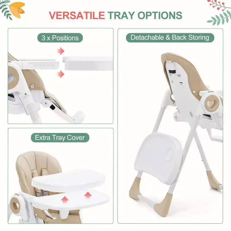 Chaise Haute Bébé et Tout-Petit avec Hauteurs et Repose-Pieds Réglables, Chaise Haute Pliable avec Dossier Inclinable sur 5 Positions