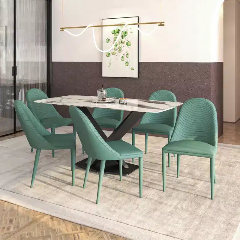 Chaise de salle à manger LeisureMod en cuir, pieds en fer, lot de 4, série Seville