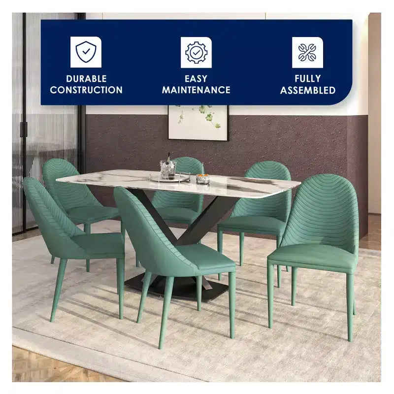 Chaise de salle à manger LeisureMod en cuir, pieds en fer, lot de 4, série Seville