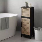 Meuble de Rangement Compact pour Salle de Bain Evideco avec Tiroir et Porte Ventilée, Noir et Marron - Collection Bergen