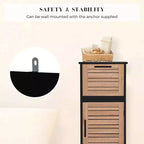 Meuble de Rangement Compact pour Salle de Bain Evideco avec Tiroir et Porte Ventilée, Noir et Marron - Collection Bergen