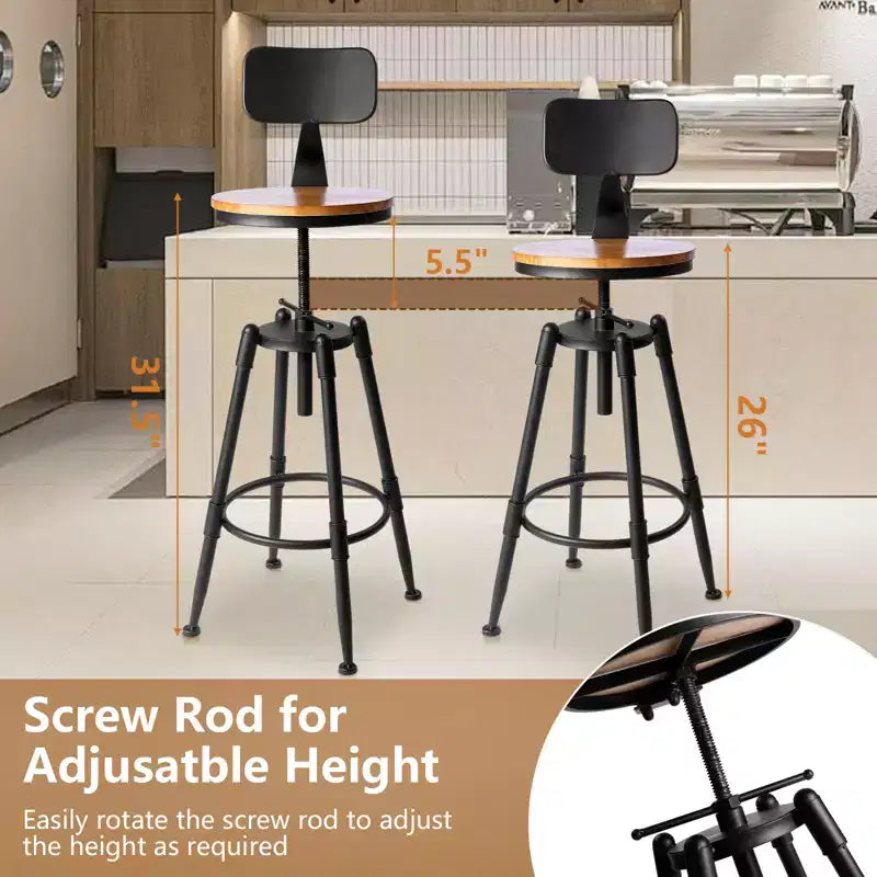 SUGIFT Lot de 4 tabourets de bar réglables en hauteur, cadre en acier, tabouret de cuisine