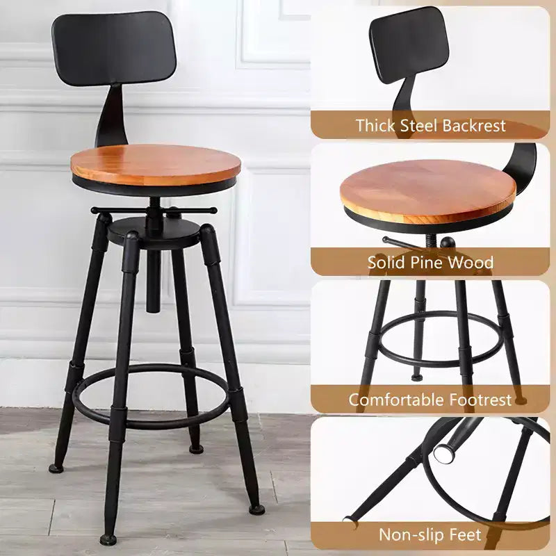 SUGIFT Lot de 4 tabourets de bar réglables en hauteur, cadre en acier, tabouret de cuisine