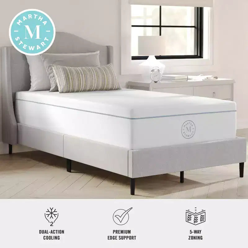 Matelas hybride Martha Stewart SleepComplete 12 à ressorts ensachés et mousse, fermeté moyenne, rafraîchissant à double action avec surmatelas en tricot jacquard CoolWeave respirant