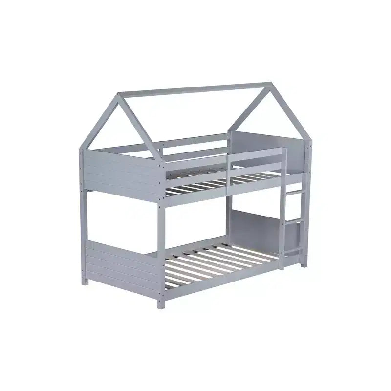 Lit superposé cabane Whisen double sur double avec têtes et pieds de lit, balustrades et échelle