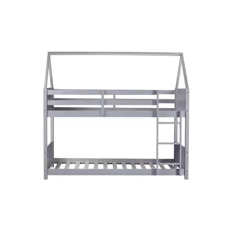 Lit superposé cabane Whisen double sur double avec têtes et pieds de lit, balustrades et échelle