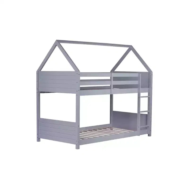 Lit superposé cabane Whisen double sur double avec têtes et pieds de lit, balustrades et échelle