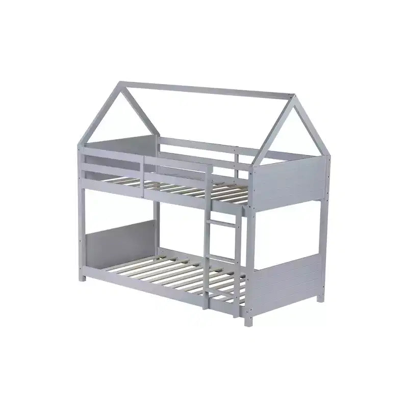 Lit superposé cabane Whisen double sur double avec têtes et pieds de lit, balustrades et échelle