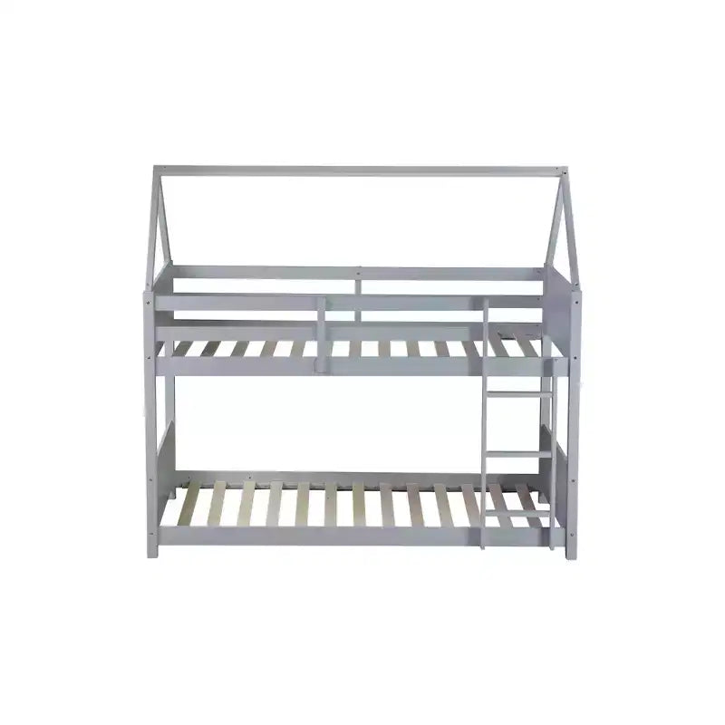 Lit superposé cabane Whisen double sur double avec têtes et pieds de lit, balustrades et échelle