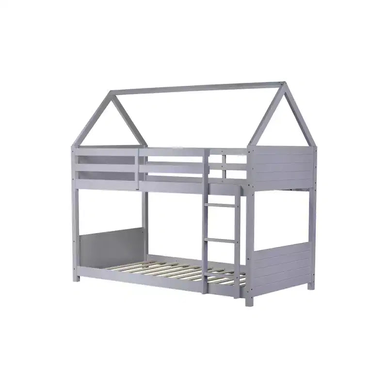 Lit superposé cabane Whisen double sur double avec têtes et pieds de lit, balustrades et échelle