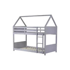 Lit superposé cabane Whisen double sur double avec têtes et pieds de lit, balustrades et échelle