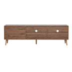 Meuble TV moderne pour téléviseurs jusqu'à 80'', Console multimédia TV avec 2 portes vitrées, Meuble de divertissement avec 2 tiroirs et armoire de rangement, Noyer - ModernLuxe
