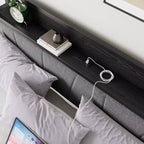 Cadre de lit Queen robuste et stable, tête de lit de rangement avec station de recharge, silencieux, sans sommier à ressorts, montage facile