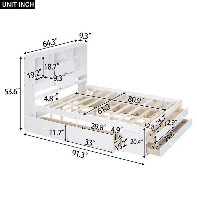 Lit plateforme Whisen King Size avec tête de lit de rangement et 8 tiroirs