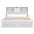 Lit plateforme Whisen King Size avec tête de lit de rangement et 8 tiroirs