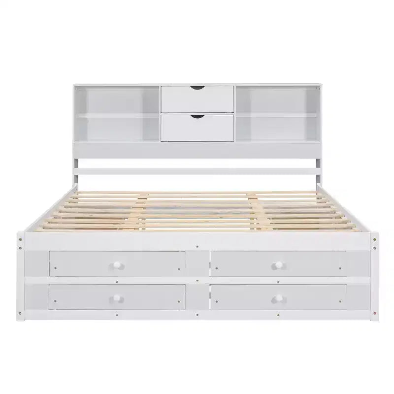 Lit plateforme Whisen King Size avec tête de lit de rangement et 8 tiroirs
