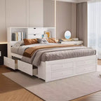 Lit plateforme Whisen King Size avec tête de lit de rangement et 8 tiroirs