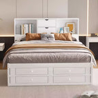 Lit plateforme Whisen King Size avec tête de lit de rangement et 8 tiroirs