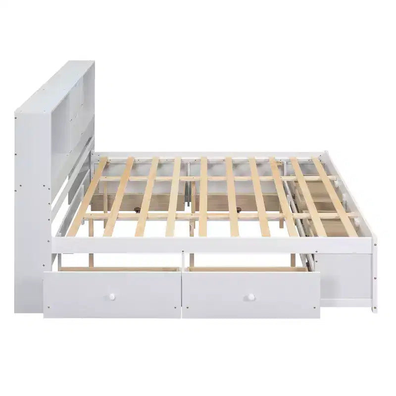 Lit plateforme Whisen King Size avec tête de lit de rangement et 8 tiroirs