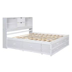 Lit plateforme Whisen King Size avec tête de lit de rangement et 8 tiroirs