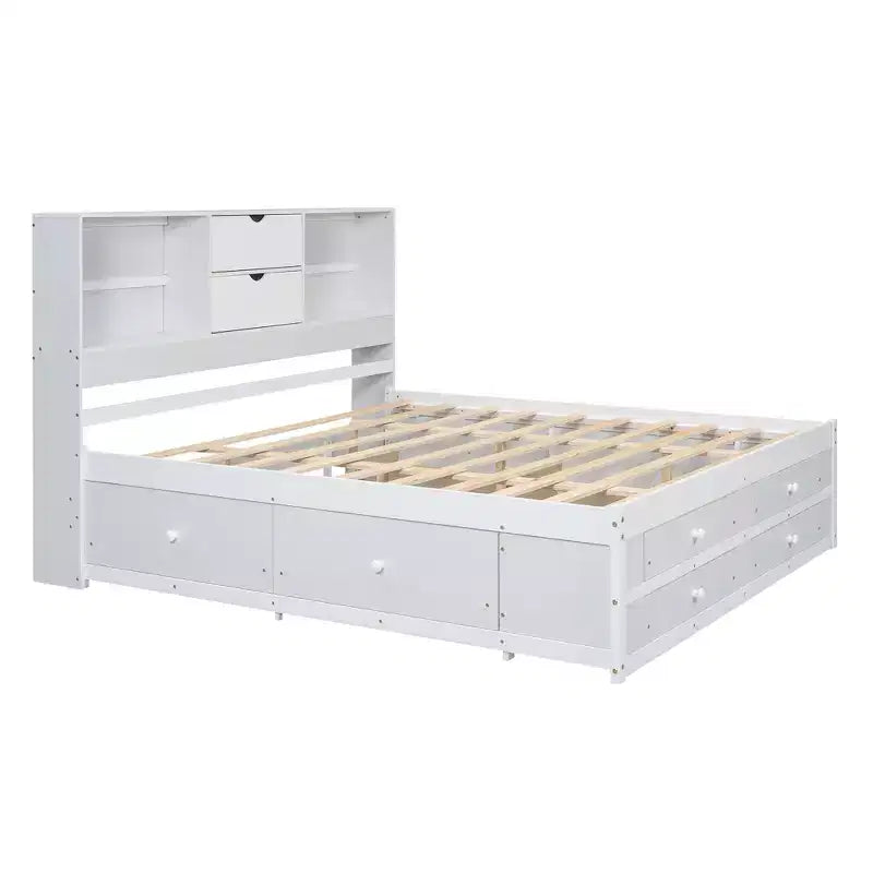 Lit plateforme Whisen King Size avec tête de lit de rangement et 8 tiroirs