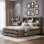 Lit plateforme Whisen King Size avec tête de lit de rangement et 8 tiroirs