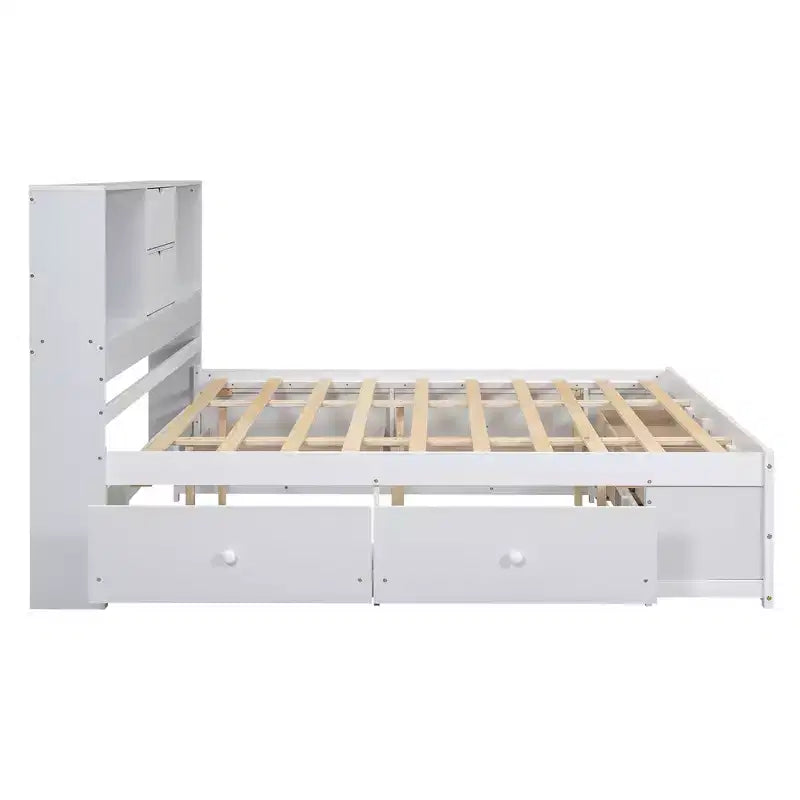 Lit plateforme Whisen King Size avec tête de lit de rangement et 8 tiroirs